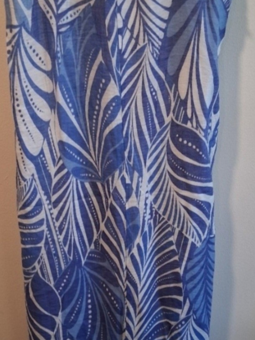 Mlle Gabrielle Blue and White Leaf-Print Midi Dress